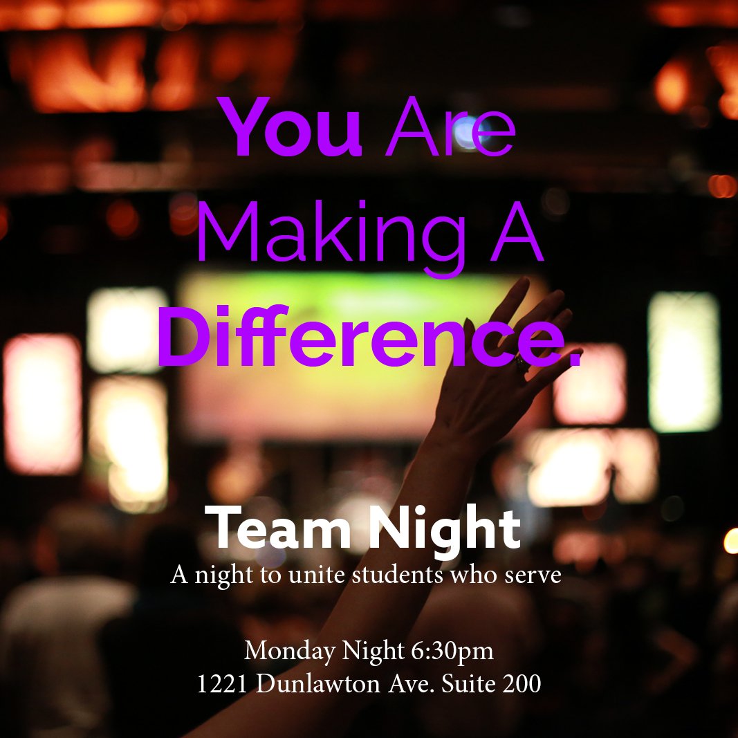 Thr1veStudents's tweet photo. Team Night tonight at 4pm at the Office! We will be talking about an awesome new serve opportunity, don't miss it! https://t.co/RuUqcA6yat
