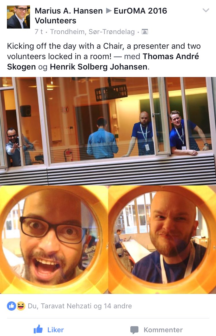 tnetland's tweet photo. Clearly the funniest thing happening at #EurOMA2016 today! #blueshirts saved the prisoners ❤️ https://t.co/1V5HbPbme3