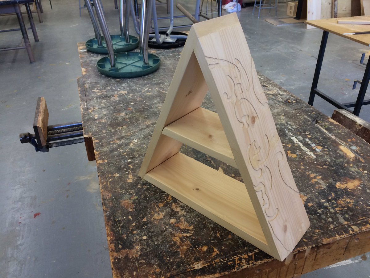 #BCSS #woodworking Elaina's #honeycomb #wallshelf and Amita's pyramid shelf with#routercarving