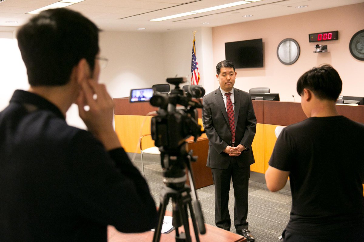 uspto's tweet photo. PTAB Judge Michael Kim talked w/ S. Korean news crew for a tv doc abt international #patent trial &amp; appeal systems. https://t.co/uazbrrHX2o