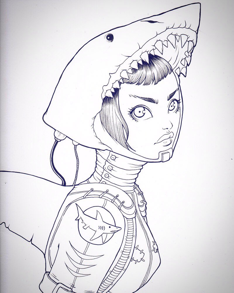 Chrissie_Zullo's tweet image. #SharkWeek for #dailysketchesareback! Here is Shark Girl, inspired by #KatsuyaTerada . @billyfowler and @Uminga720