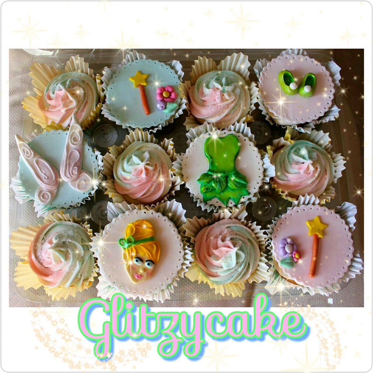 glitzycake's tweet photo. #glitzycake #tinkebell #cupcakes #Disney #fairy #fairydust #pixiedust #sparklesparkle #birthday #peterpan #edibleart https://t.co/mJAvX3kHnd