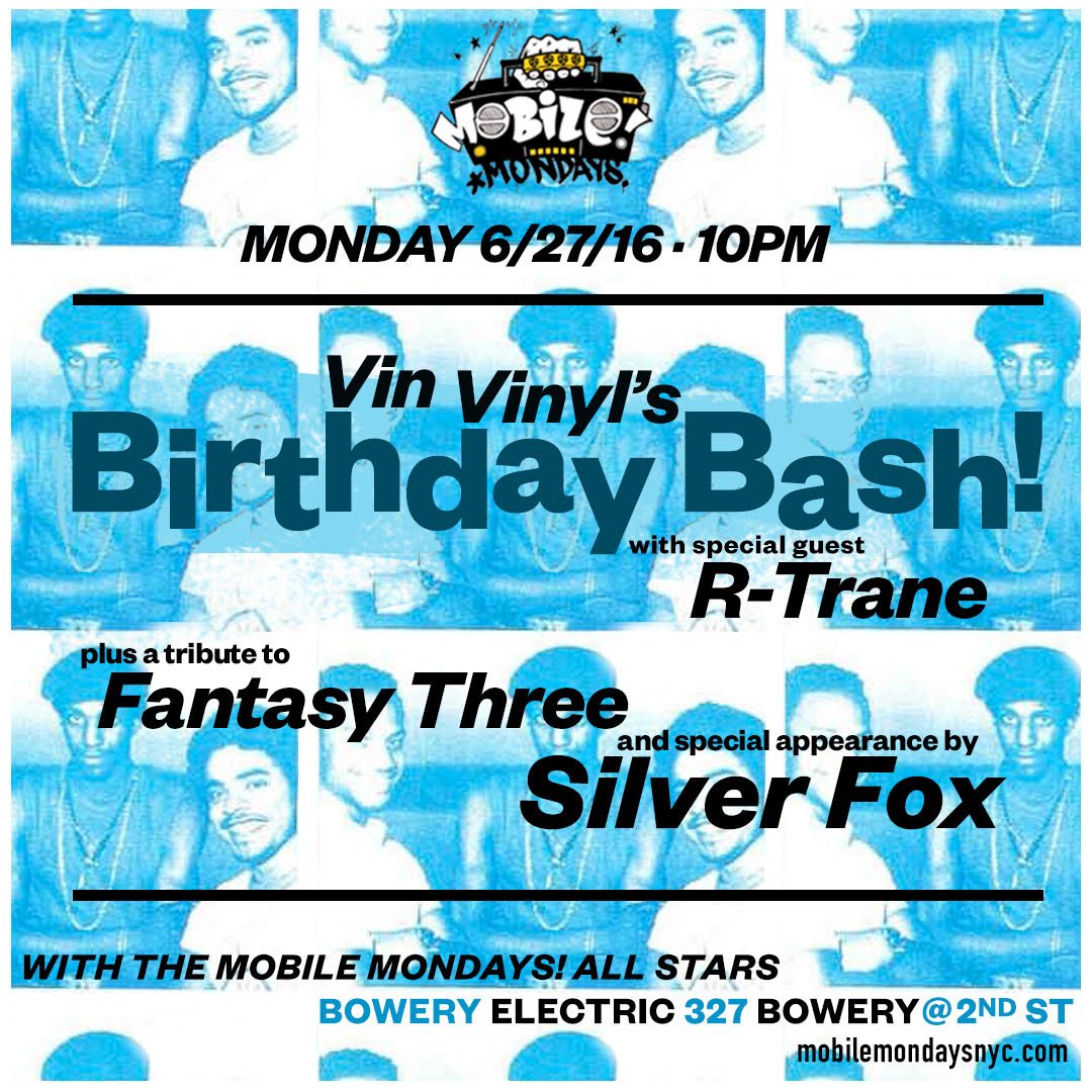mobilemondays's tweet photo. 2NT #mobilemondays @vin_vinyl bday bash! Tribute to the #fantasythree with #silverfox &amp; @djrtrane @boweryelectric https://t.co/MZpfnrPC03