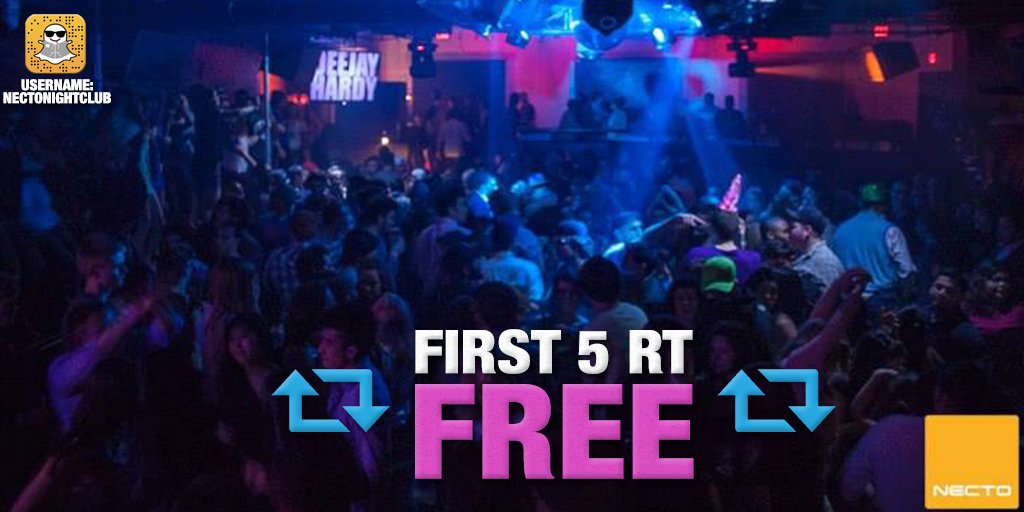 Necto's tweet photo. First 5 to retweet gain free entry tonight!!

#HappyHour &amp; Ladies FREE 9-11PM.  https://t.co/chFTQ4HuIo