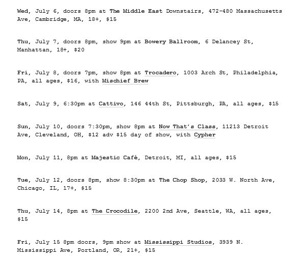 Fool proof list of where to see yours truly this summer. Let's burn it down together, shall we? #worldinferno