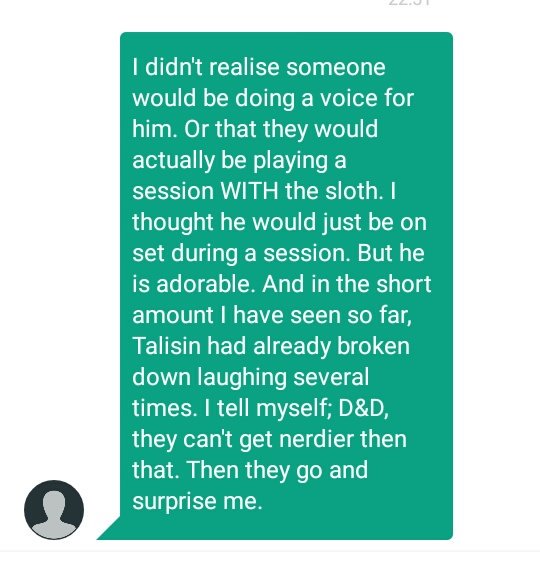 Azure_Fleu0pth's tweet photo. My friend Peter has binge-watched all of #CriticalRole and is now watching #SlothAndSundry. https://t.co/yHZWLic41Y