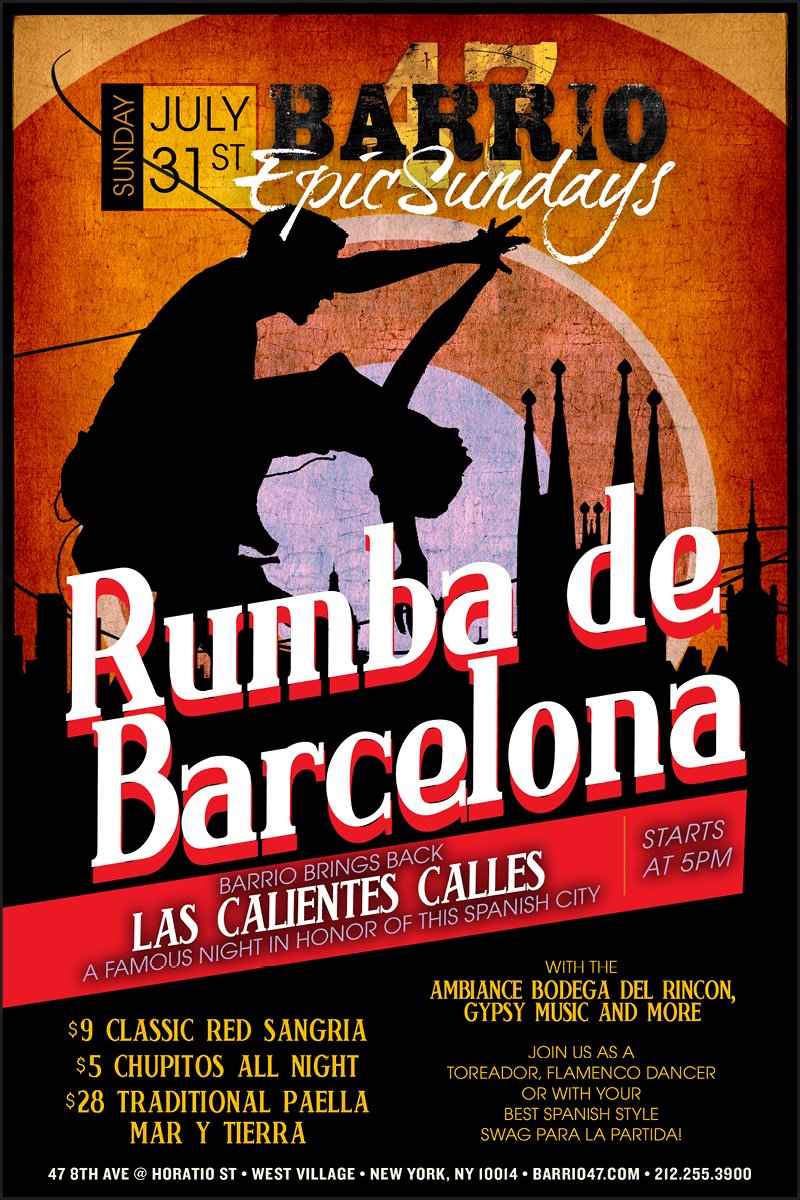 BARRIO47's tweet photo. EPIC SUNDAY>>>July 31~~~Rumba De Barcelona~~~
#barrio47 #spanishvibes https://t.co/Old5RSRdEj
