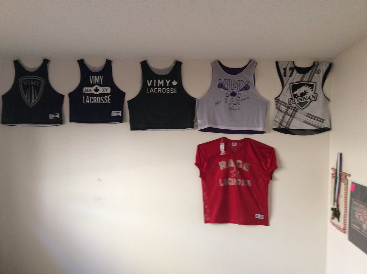 HuffGinger's tweet photo. Hung my #Donnan #lacrosse Pinnie up with the rest. Done for this season. #toprowcomplete #justwaittillnextyear https://t.co/Fi170Sk94I