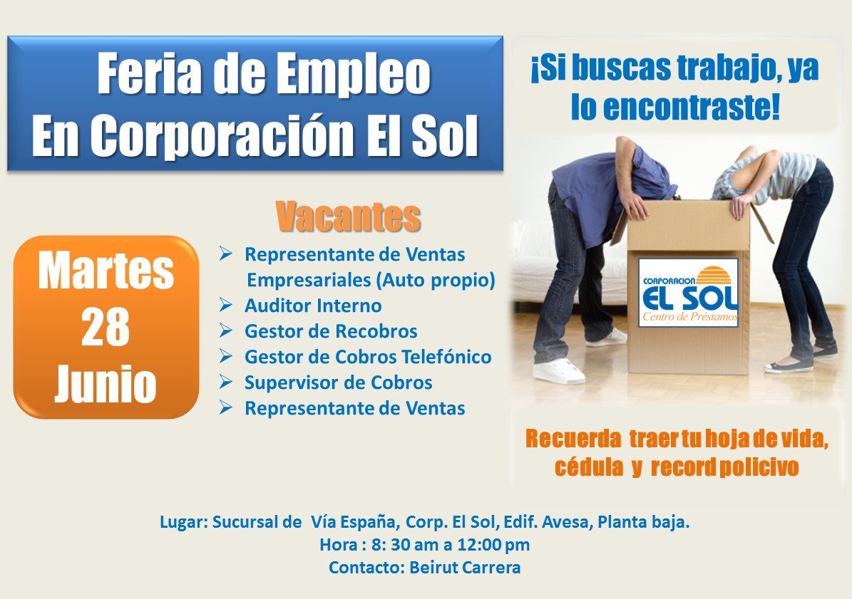 Corporación El Sol on Twitter: "MAÑANA FERIA DE EMPLEO EL SOL También