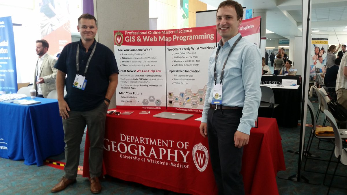 UWMadisonGeog's tweet image. If you&apos;re at the #EsriUC2016, stop by our @GisWMP booth at the Academic Programs Fair. Starting now!