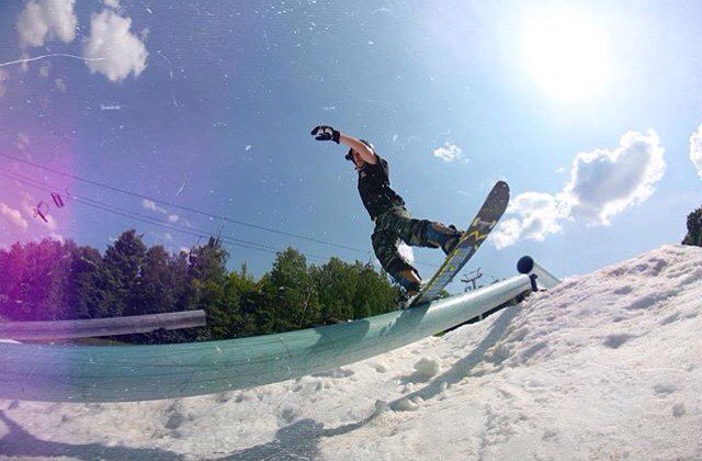 SnowboardCanada's tweet photo. Summer boarding is in full effect- another one from #akamp with @hugo.dube.bouchard locked in and pressing on that … https://t.co/wdLHcXimlw