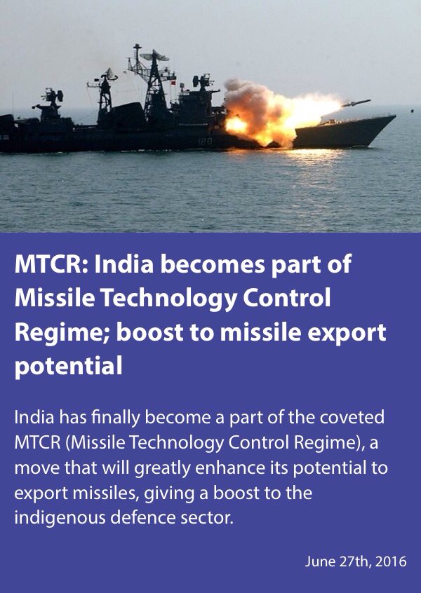 MTCR:India becomes partof MissileTechnology Control Regime boost to missile export potential financialexpress.com/article/india-…
