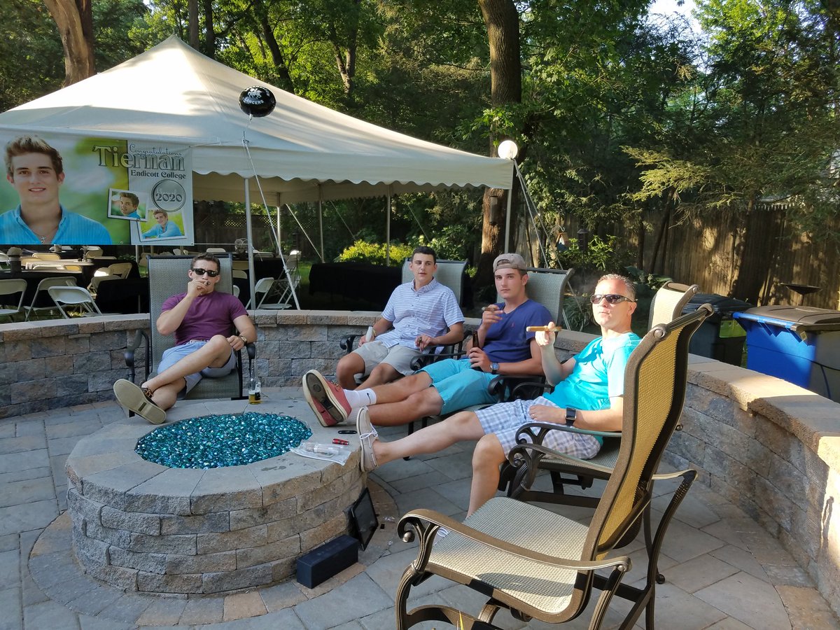 repashe's tweet photo. Having a cigar on the patio with the #LHS2016 grads @TiernanAshe @Nick_Sant13 & @NickGoldaper https://t.co/tL8ErlhGxI