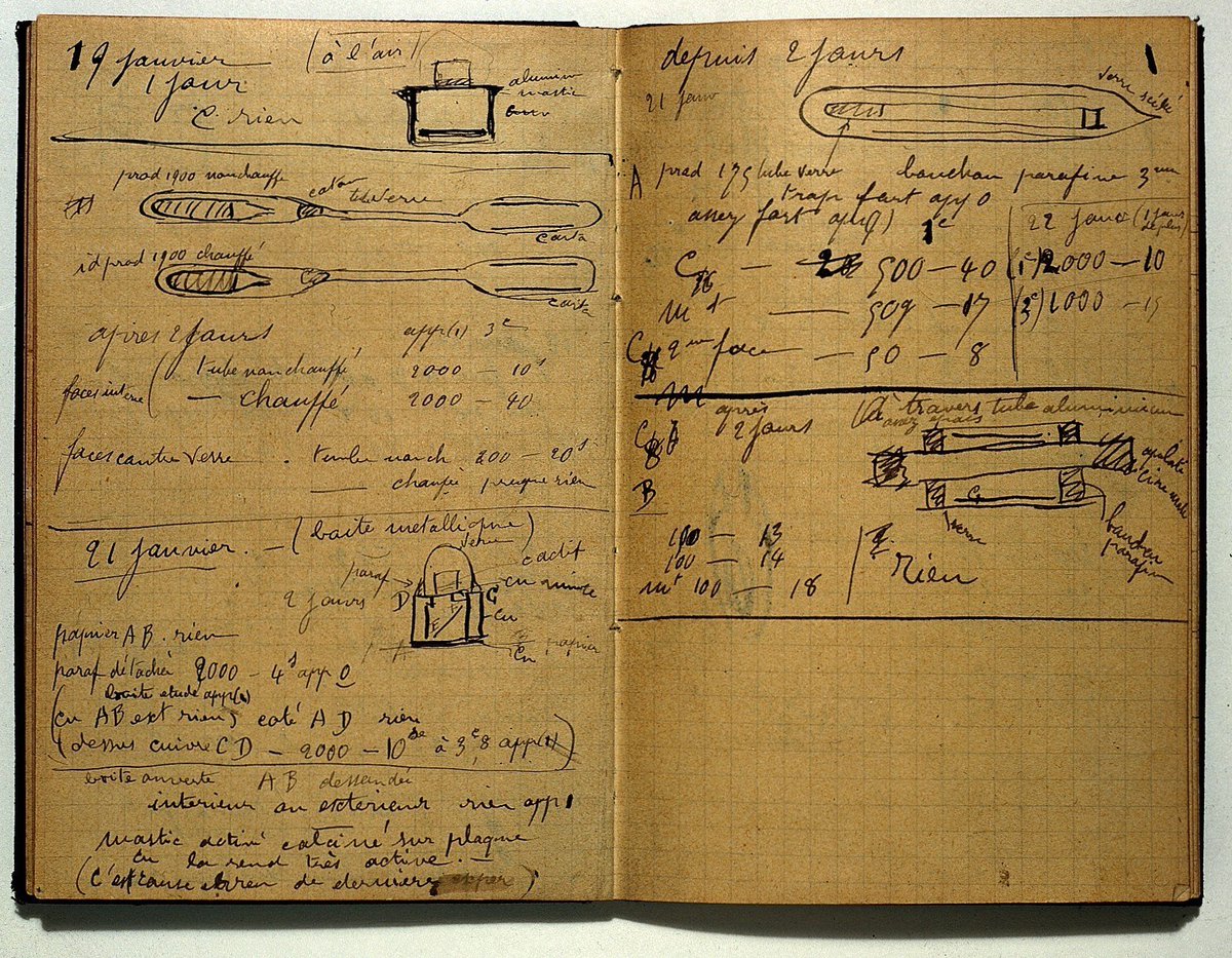 weird_sci's tweet photo. Marie Curie exposed herself to so much radiation that her journals are still radioactive. https://t.co/91Fa9ZXqrB