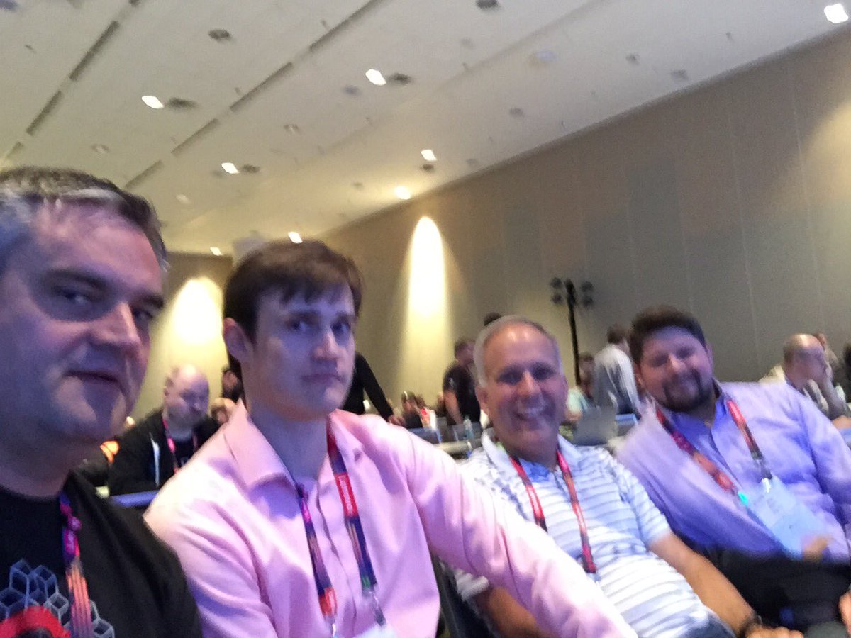 sspeiche's tweet photo. #OpenShift PM squad ready for afternoon general session #DevNationConf https://t.co/zLtXilFaMe