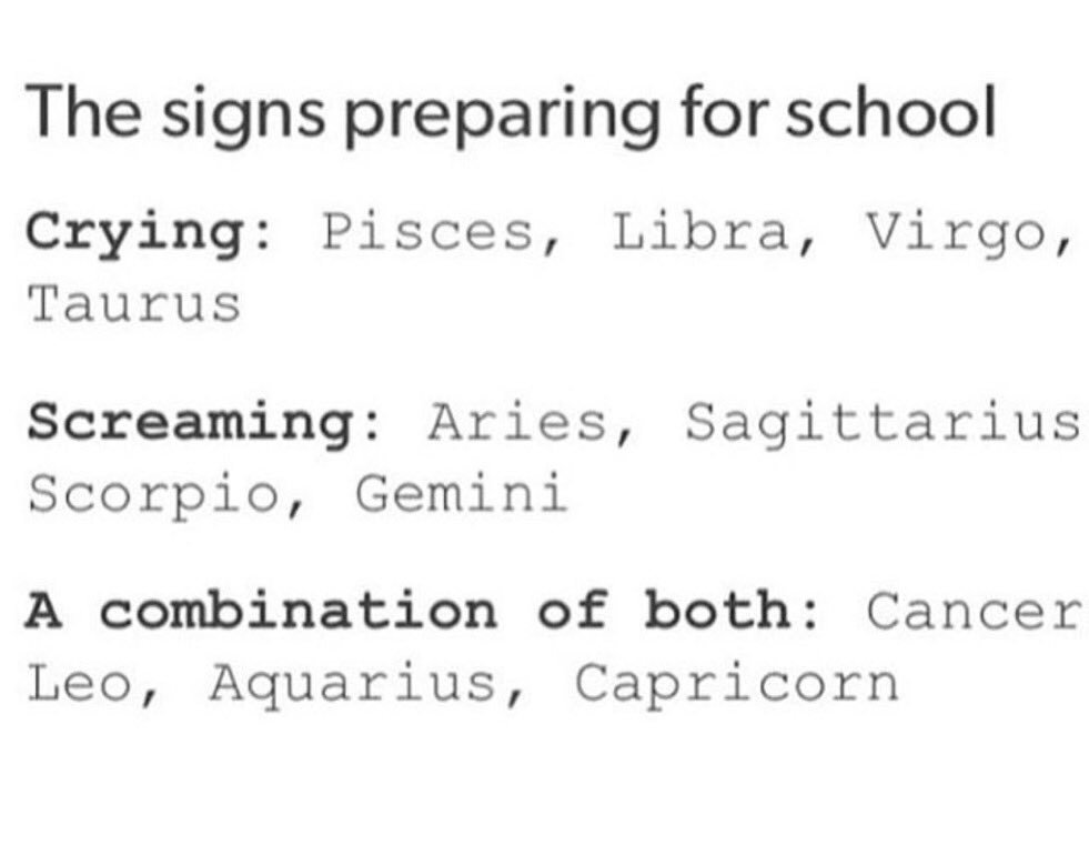 zodiacrule's tweet photo. Signs preparing for school 📚 https://t.co/LaMffMhXBn
