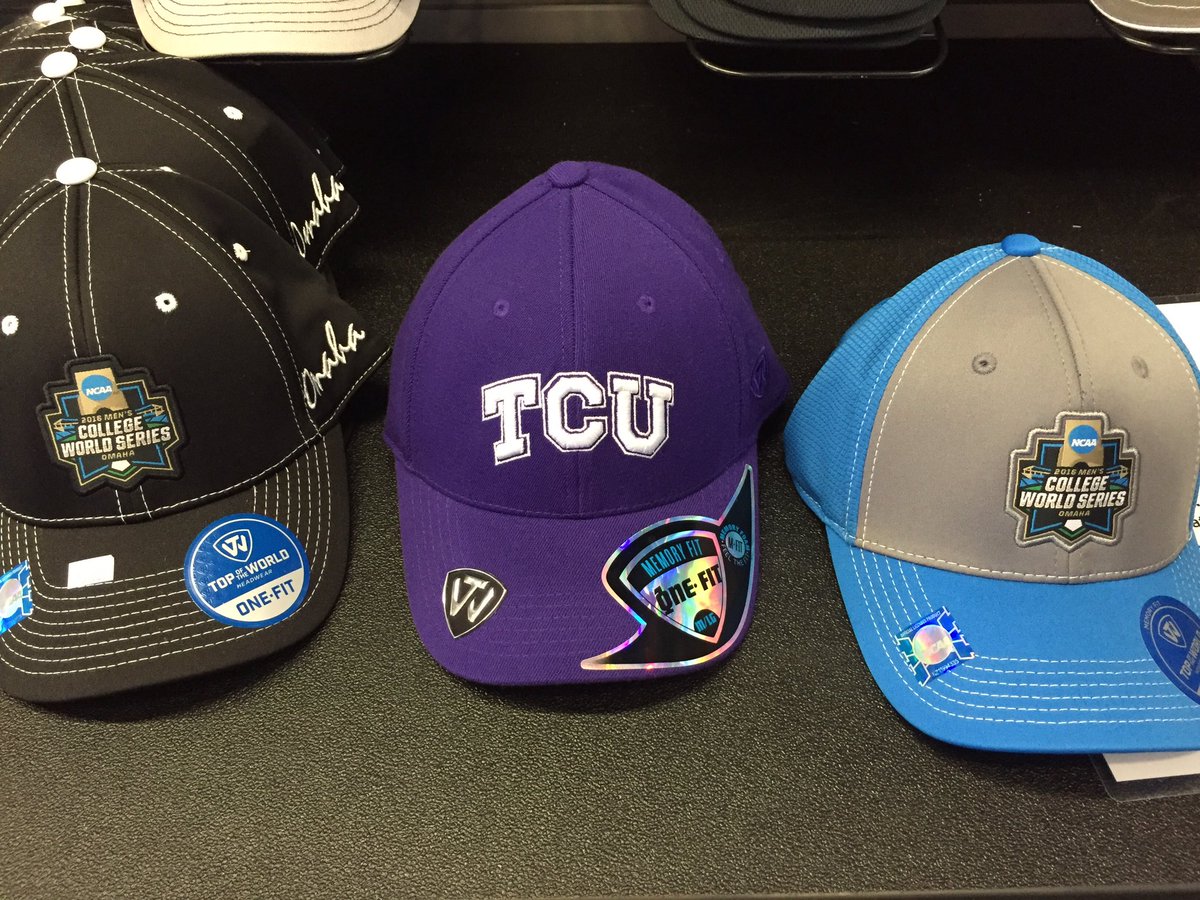 @towcaps <a href="/Shuless3/">Scott Shuler</a> <a href="/TCU_Drew/">.</a> These Top of the World hats inside TD Ameritrade ballpark for the @NCAACWS look great!