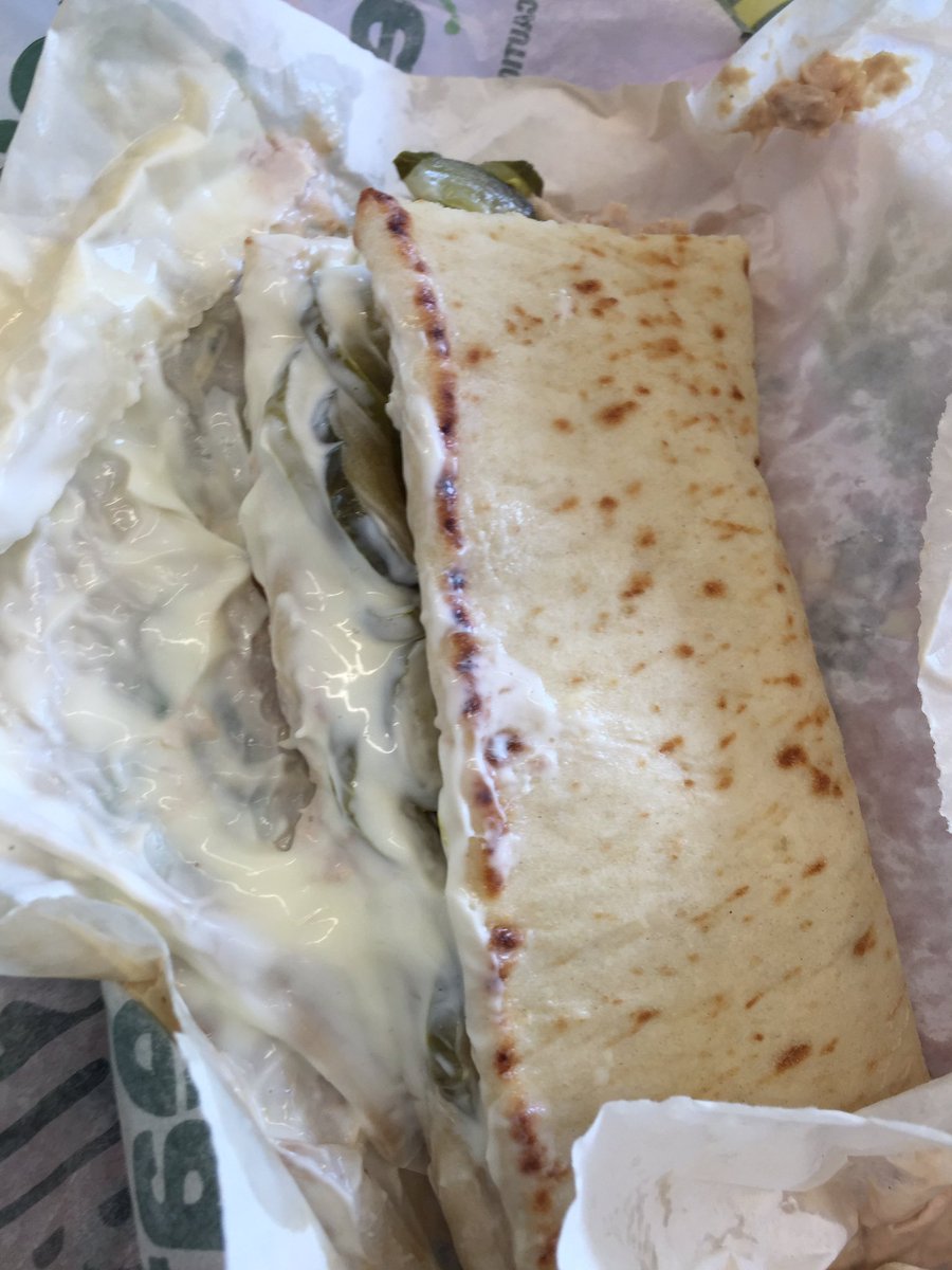 JamieDeLong's tweet photo. Not sure how I'm going to eat this @SUBWAY flatbread with 'light mayo'... There went $5.... https://t.co/KHqVY7gS5l