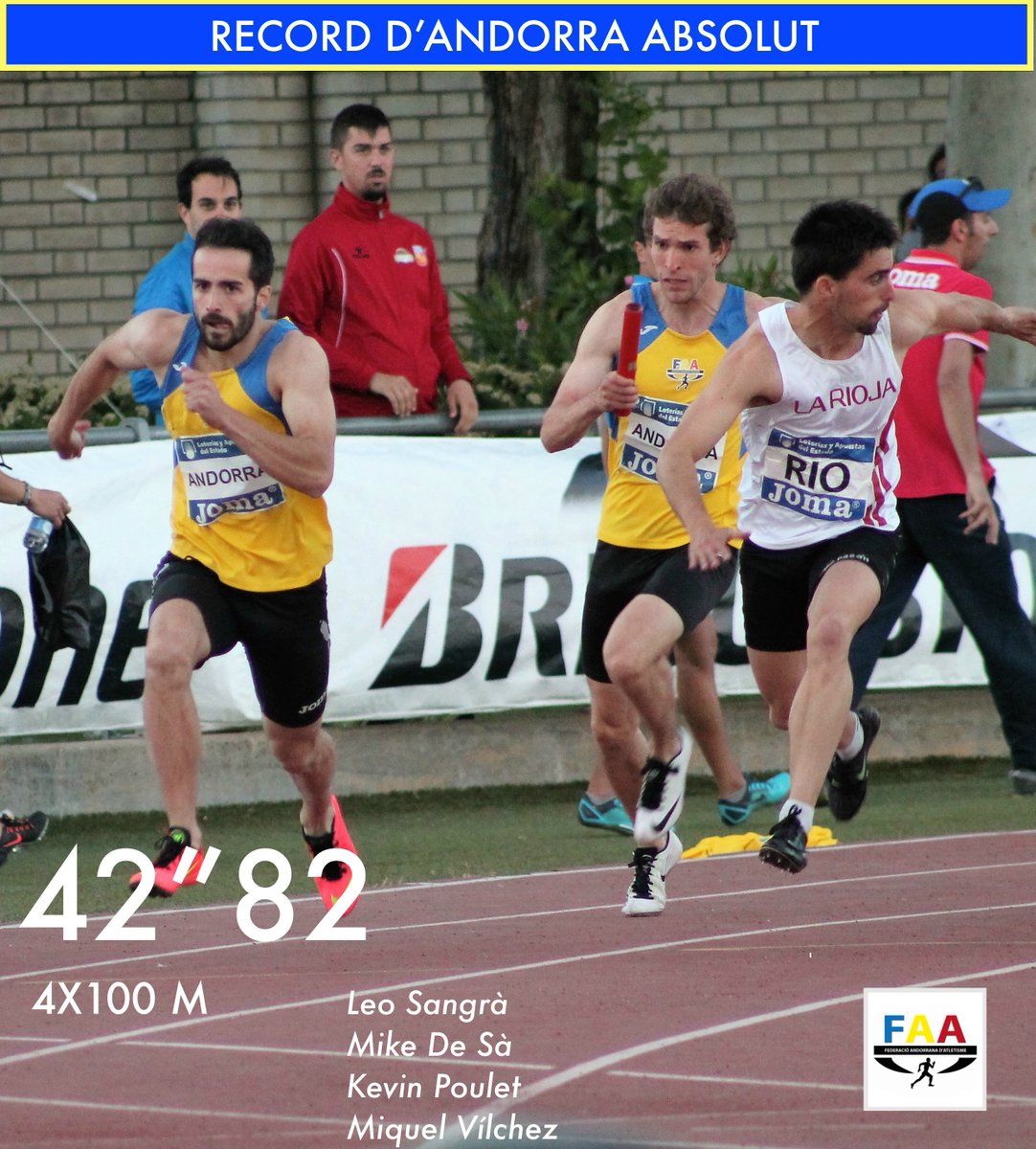 Record d'Andorra Absolut 4x100m Leo Sangra <a href="/MikelDeSa/">Mike De Sa</a> <a href="/kevinpofer/">kevinpofer</a> Miquel Vilchez #Trofeofederaciones <a href="/atletismoRFEA/">atletismoRFEA</a>