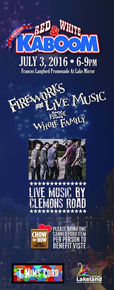 DowntownLkld's tweet photo. T.Mims Corp. Red, White &amp; Kaboom is 7/3, 5-9 p.m. at Frances Langford Promenade at Lake Mirror. #lkld https://t.co/mBHv4UfRiY