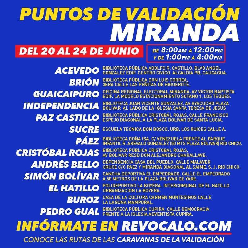 jennymoroco's tweet photo. Q nadie se quede sin validar, aquí los centros de validación en Miranda. #YoValido #YoMovilizo 🇻🇪 vamos Vzla 🇻🇪 https://t.co/eIwfcQQIHw