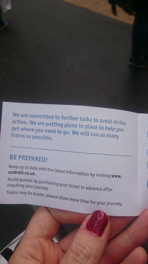 SCollins08's tweet photo. Won't be getting on your scab conducted trains tomorrow, thanks @ScotRail @AbellioRailBus #KeepGuardTrain @RMTunion https://t.co/fKKjAWBhTS