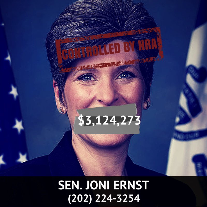 MarkCGlaze's tweet photo. Did the NRA’s $3mill buy @joniernst for good, or will she vote to #DisarmHate today? Call and ask her: 202-224-3254 https://t.co/RdMdNiOAcl