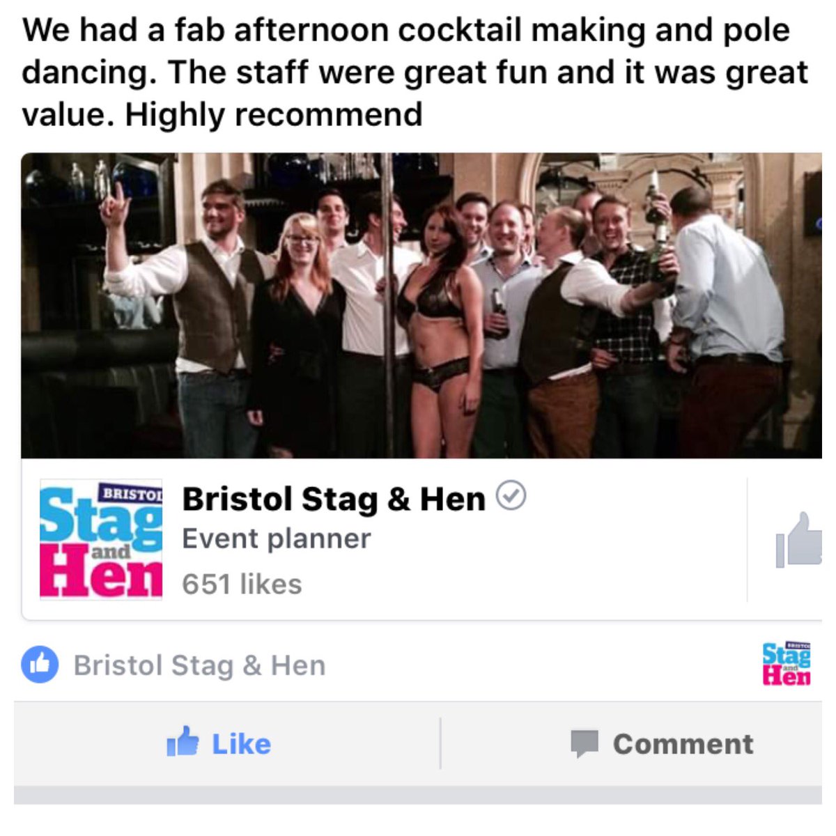 Hen_Stag_Info's tweet photo. Great review in from one of the groups over the weekend! #HenDo #HenParty #PoleDancing #Cocktails #BristolStagAndHen https://t.co/XX5GldZJSY