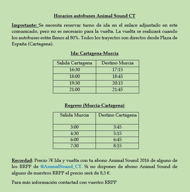 InnovestOficial's tweet photo. Horarios autobuses Animal Sound 2016, ultimas plazas!!!! https://t.co/HnvH39n9xM