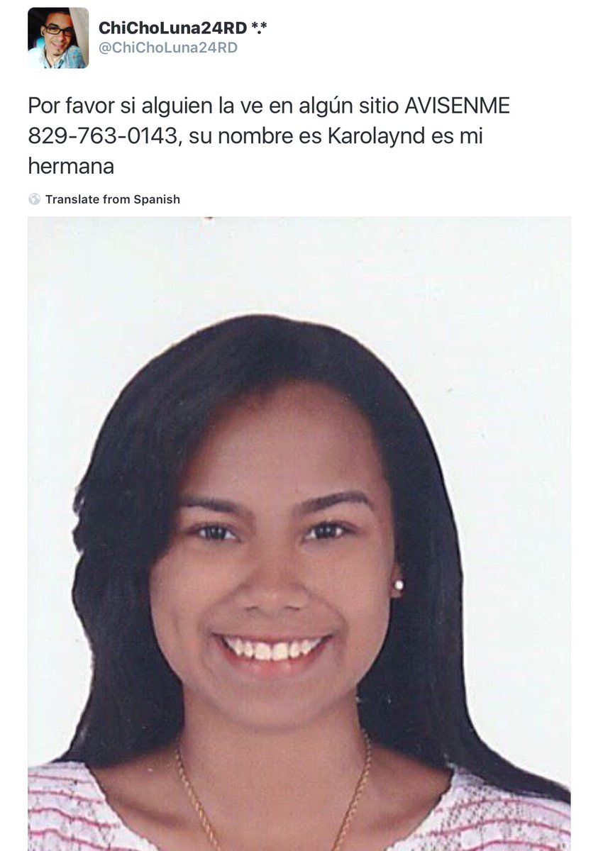 dianacpeguero's tweet photo. Esta joven se encuentra desaparecida, por favor difundir. @PoliciaRD @MaximoBaezaybar @KharlaPimentel https://t.co/wAf2vD4X4i