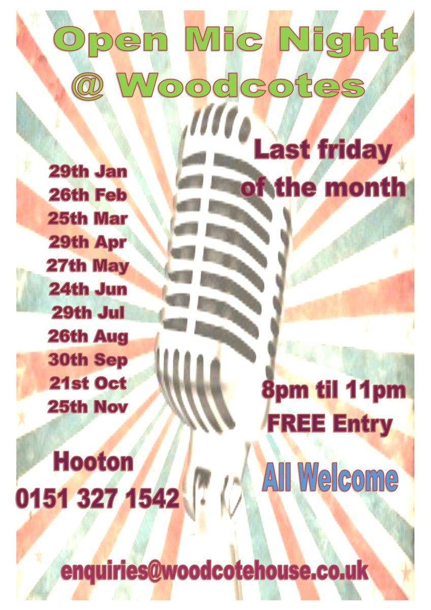#OpenMic this Friday #free entry 8.pm @ Woodcote #Wirral #Chester #Cheshire #Hooton