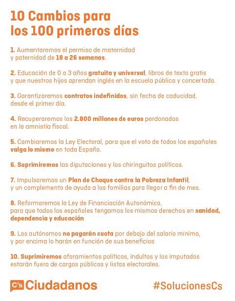 Albert_Rivera's tweet photo. Si ponemos en marcha un nuevo gobierno, en 100 días haremos cambios importantes para la mayoría de españoles. #26J https://t.co/UWYSc92i1b