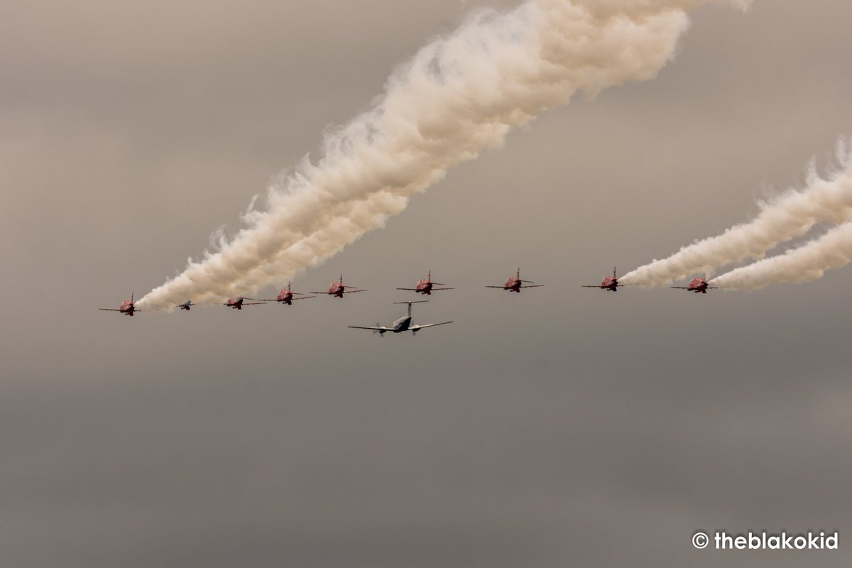 The <a href="/rafredarrows/">Red Arrows</a> do a fly past with an <a href="/RAFKingAir/">RAF King Air</a> from @45Sqn <a href="/cosfordairshow/">RAF Cosford Air Show</a> <a href="/ComdtCranwell/">CommandantRAFCollege</a> <a href="/Beechcraft/">Beechcraft</a>