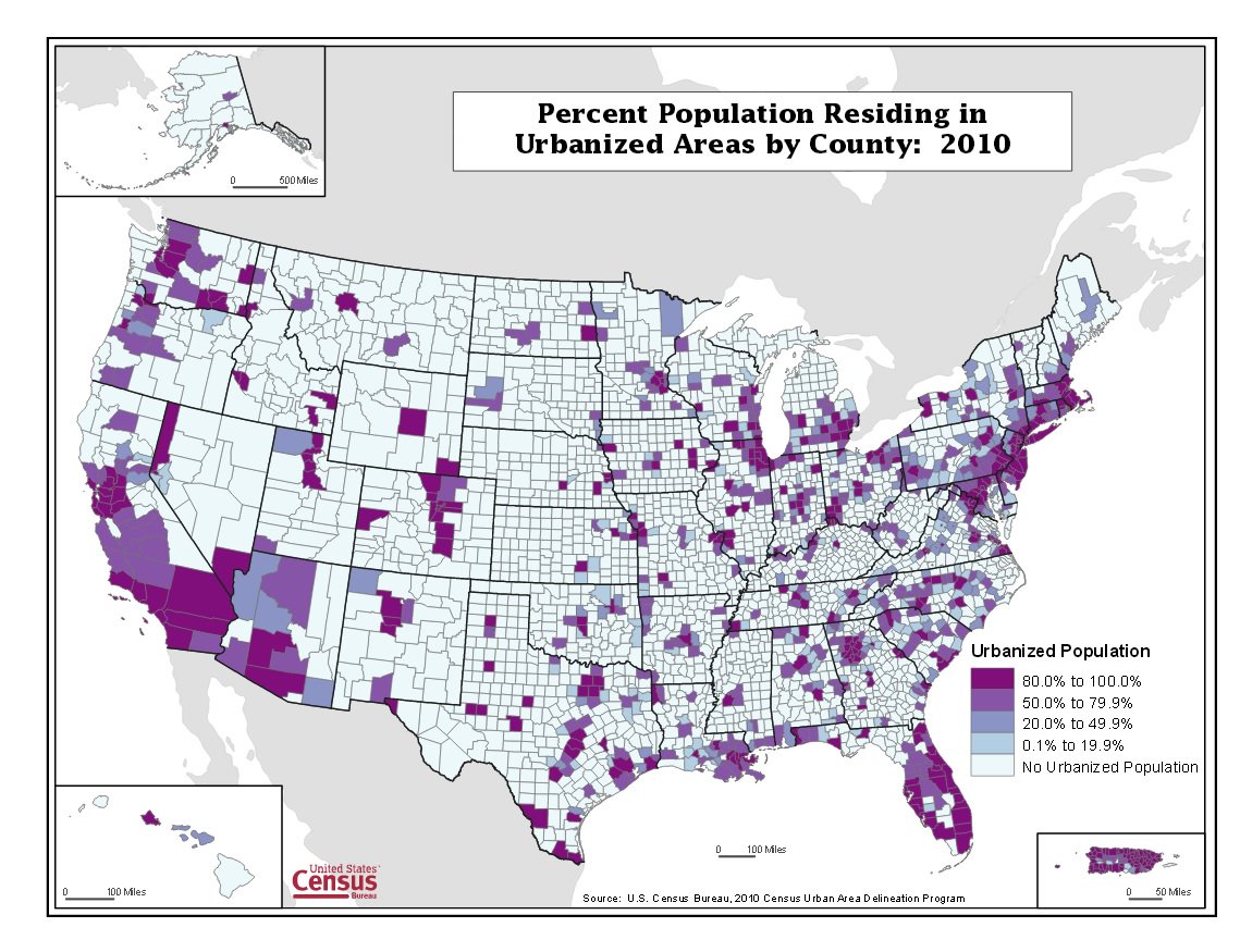 Census Urbanized Area Maps U.s. Census Bureau On Twitter: "Take A Look The % Of The Population Living  In Urban Areas W/ Our 2010 Map! #Mapmonday Https://T.co/Apoh5C1Ysl  Https://T.co/X5Vwm1Gykn" / Twitter