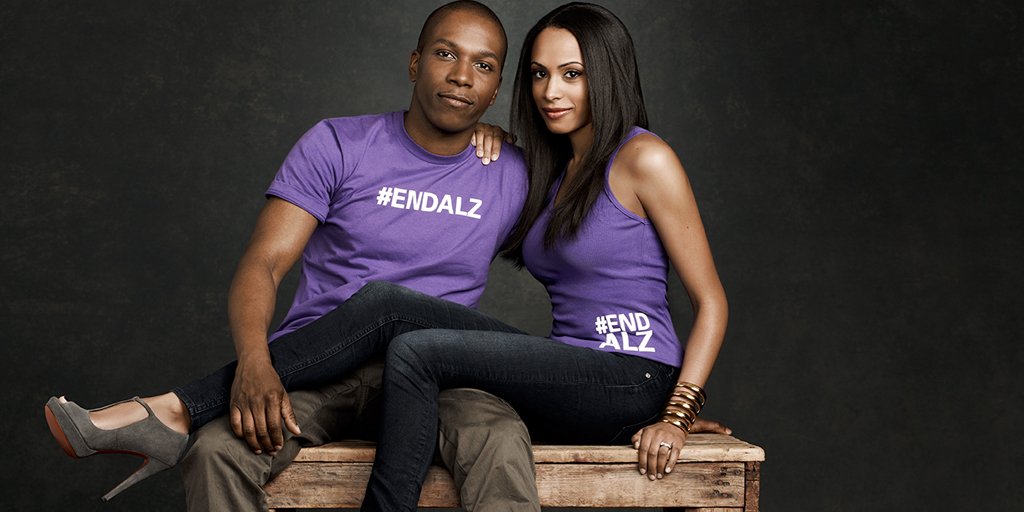 alzassociation's tweet photo. .@leslieodomjr &amp; @NicoletteKloe went purple to end Alzheimer's. Who will you Go Purple for? #IGoPurpleFor https://t.co/ZVW3cPMaox