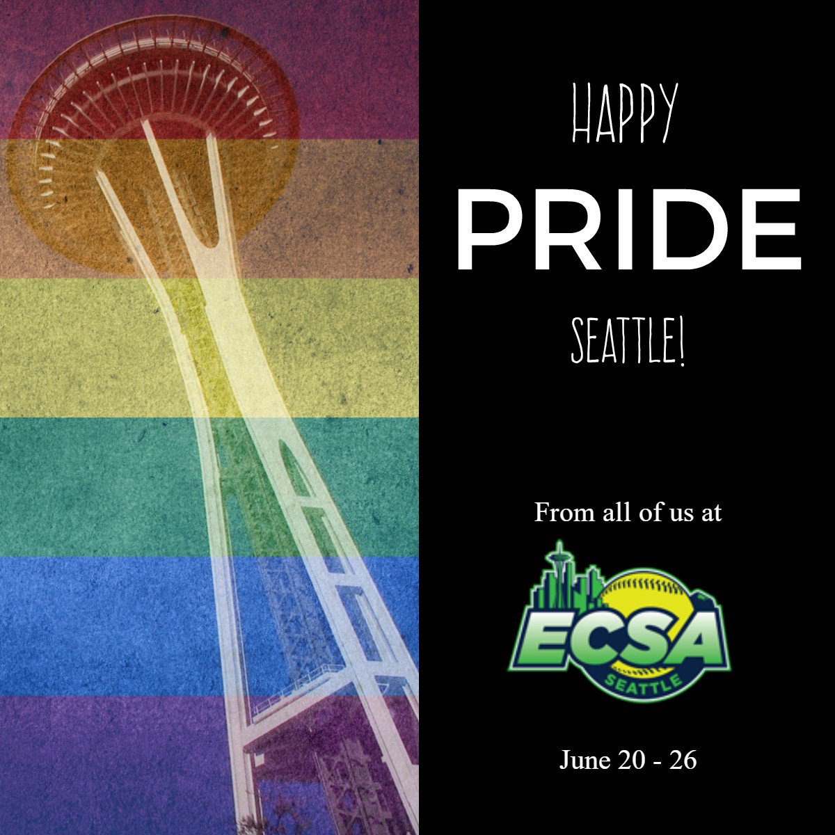 SeattleSoftball's tweet photo. Happy Pride! #pride #proud #nagaaa #ecsa2016 #seattlesoftball #ASA #PrideWeek #seattle  #lgbtq #OnePulse #lovewins https://t.co/jWTHDjsWhq