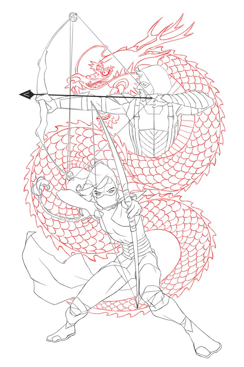 My cover to DC Comics Green Arrow #6 along with the line art counterpart. #art #comics