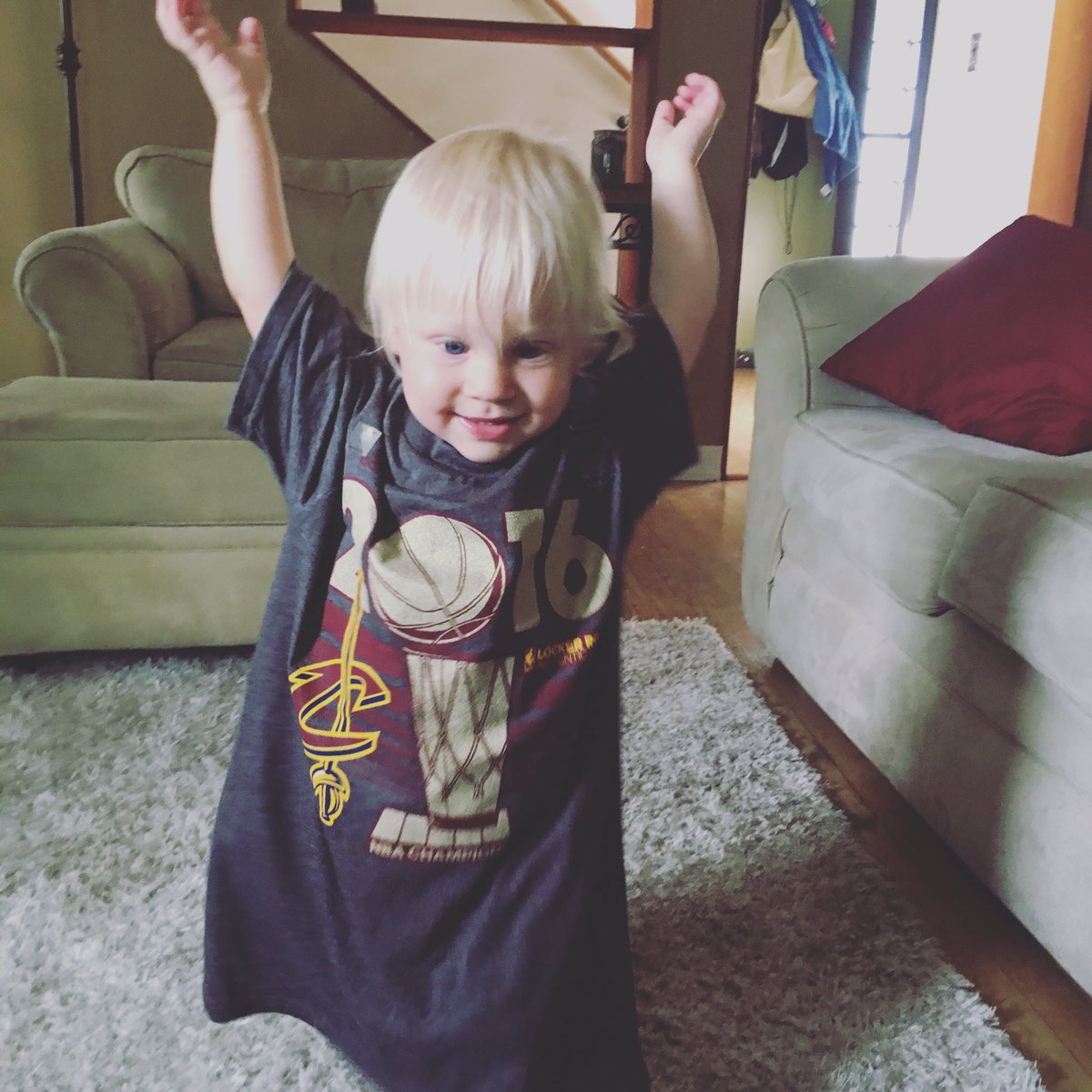 Daisy said "go cavs" "YES" and "come on!" last night-she's a fan so we got her the shirt #daisyjoy #allin #allin216