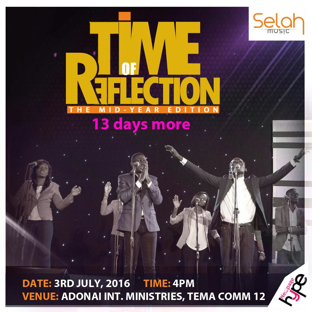 SamuelGlover16's tweet photo. Countdown is on.Don't miss the Midyear Edition for anything,be there.
#Selahmusic
#TimeOfReflection
#MidYearEdition https://t.co/fcDqAXt1Lq