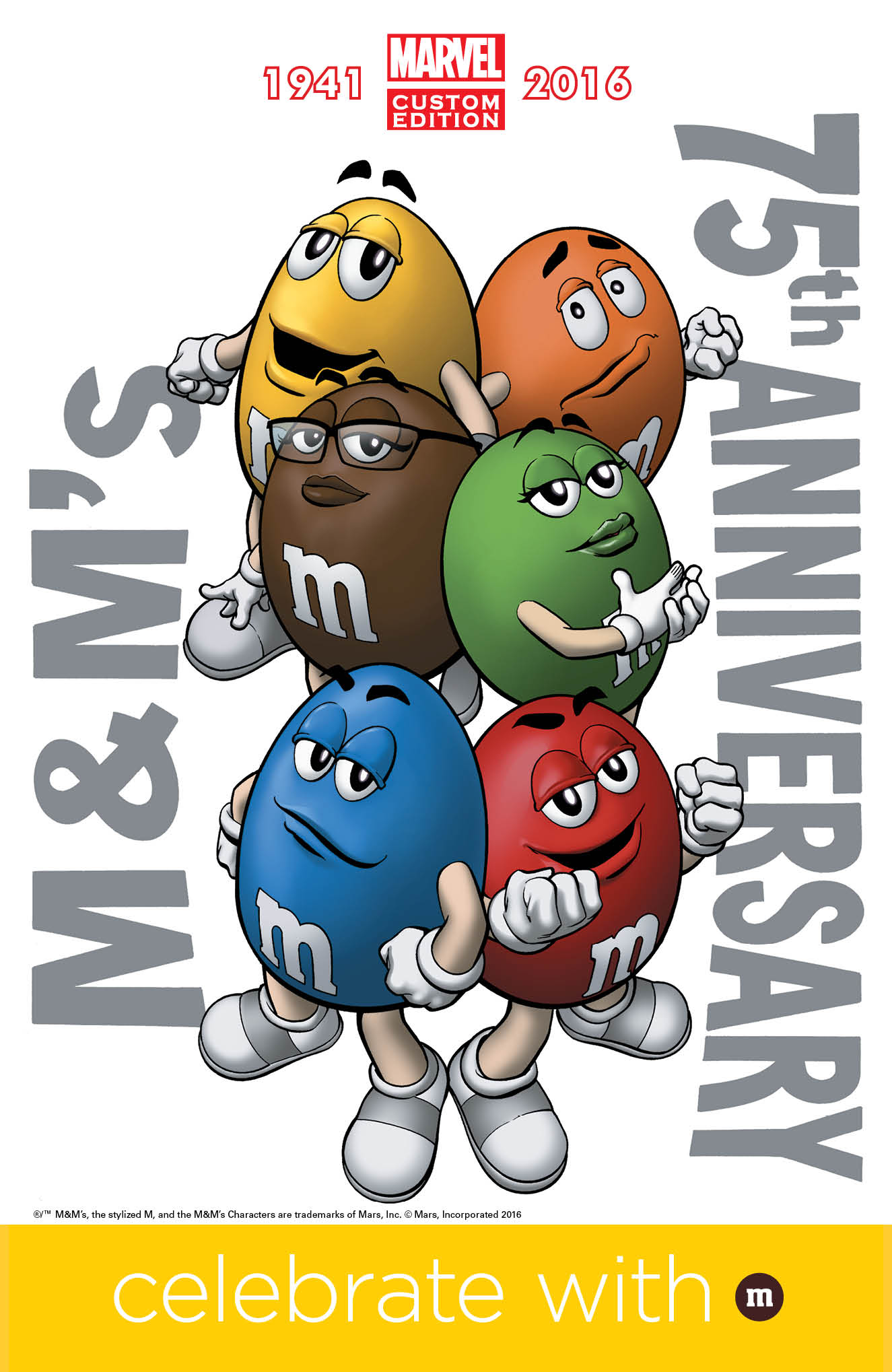 M&M'S on X: For our 75th birthday, we partnered w/ @Marvel Custom to  create 16 tribute covers w/ our characters! #CelebrateWithM   / X