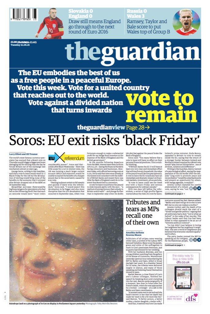 Vote for a united country that reaches out to the world. 
Vote Remain
Tomorrow's Guardian