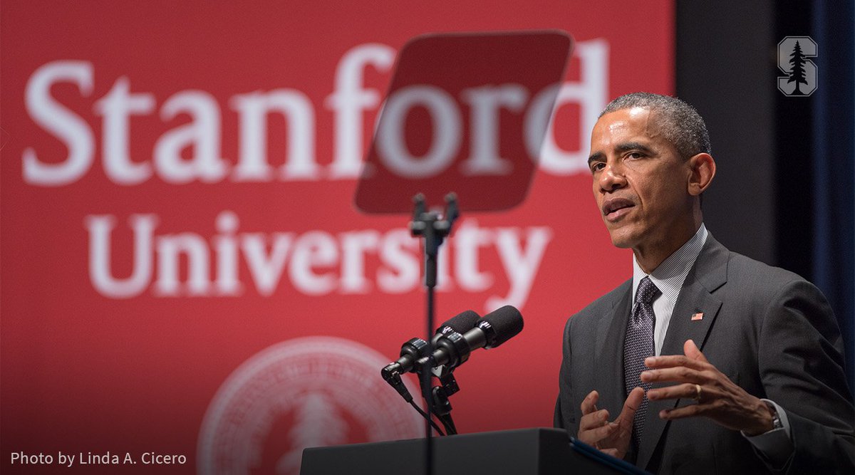 Stanford's tweet photo. .@POTUS Barack Obama will visit campus on Friday for a panel discussion with Mark Zuckerberg and others at #GES2016. https://t.co/2TVZsghjwz