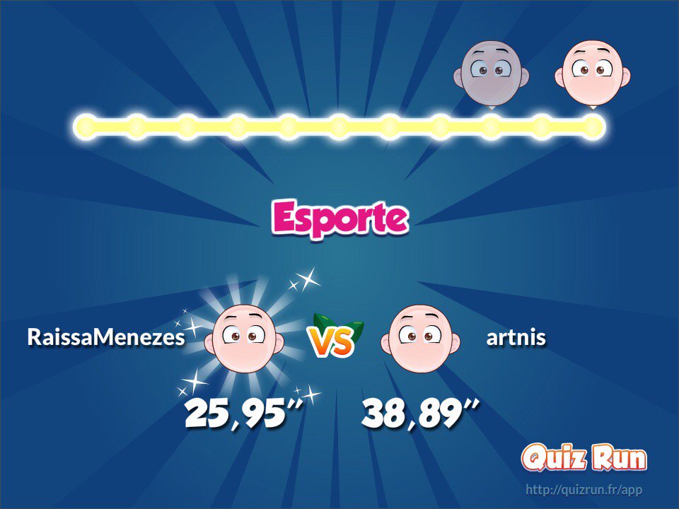 Ganhei contra Nuno Nuno no Quiz Run ! Meu nome de usuário é RaissaMenezes quizrun.fr/rnS