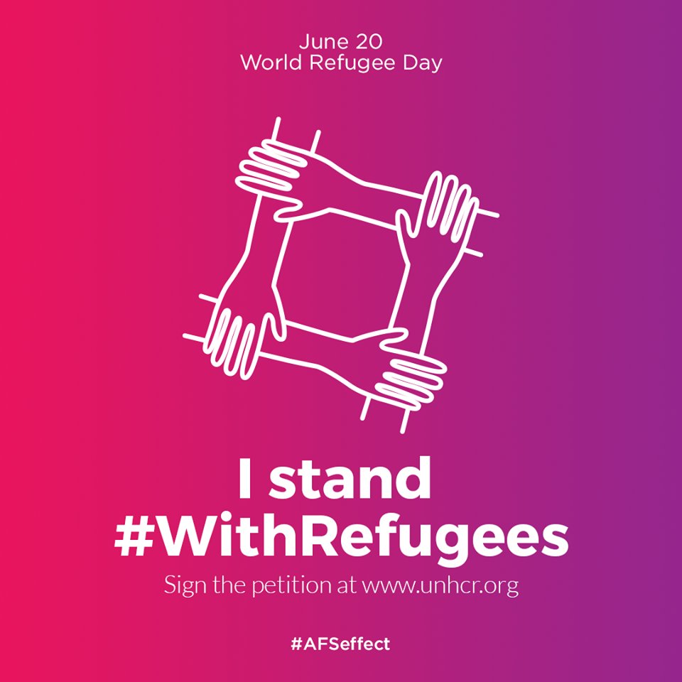 VolunteerVAFS's tweet photo. As #AFSers, today, on the World Refugee Day, we stand #WithRefugees https://t.co/7cHLaZy3o4