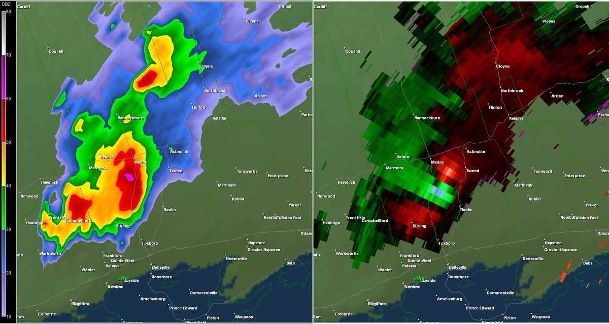 bradrousseau's tweet photo. Would say there could be a possible tornado between Tweedn and Roslin #onstorm based on radar here. https://t.co/1mKCFH5sbw
