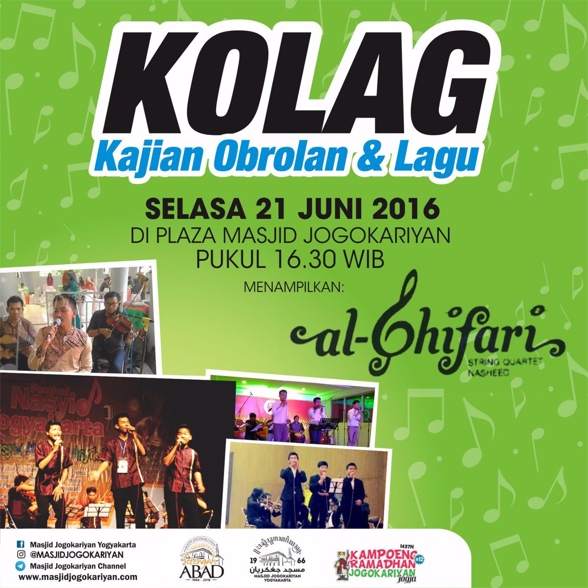 Sore ini, Al Ghifari tampil di masjid <a href="/jogokariyan/">Masjid Jogokariyan Yogyakarta</a> dalam KOLAG Ramadhan 🙌🙌