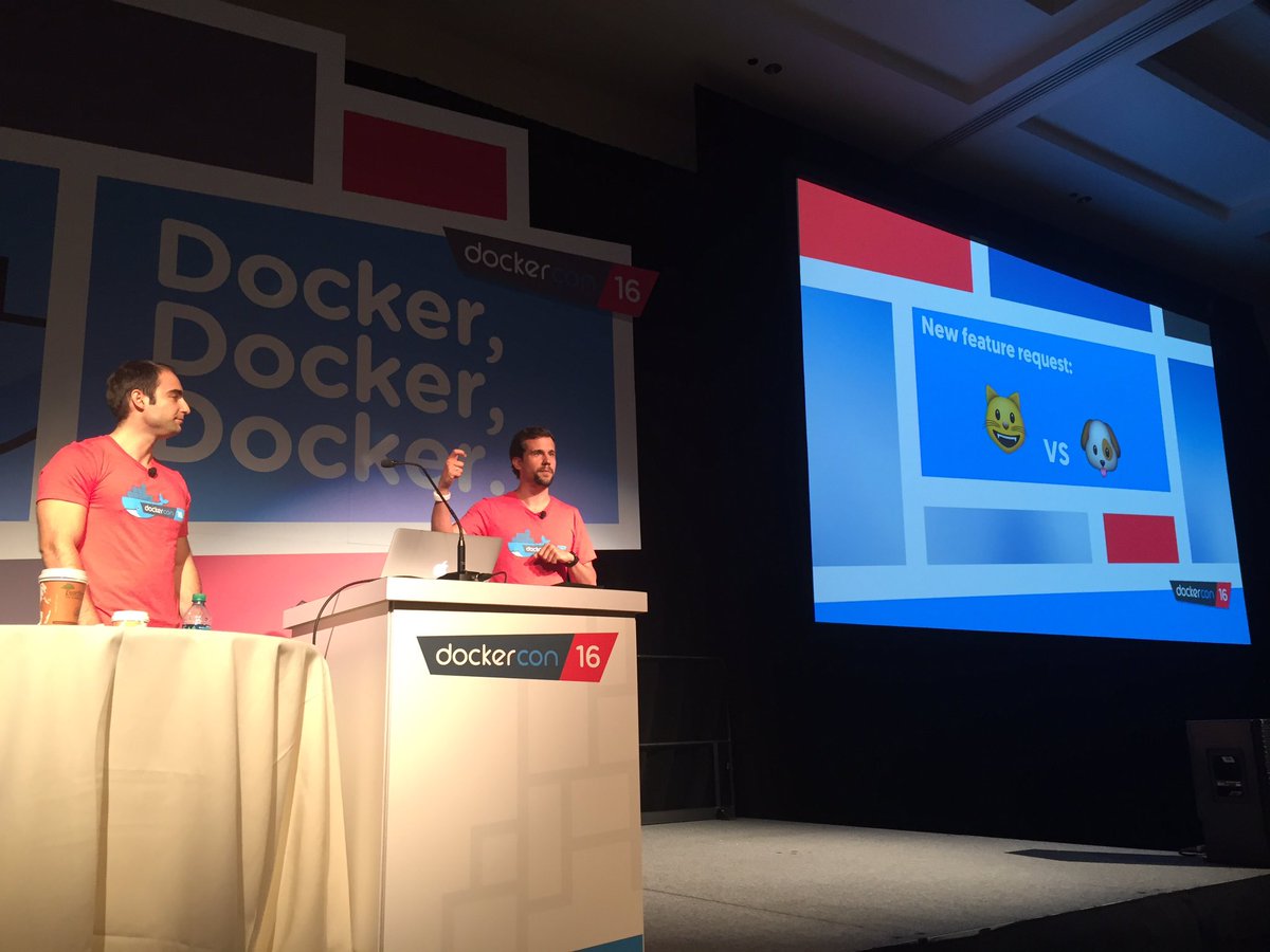 kristiehow's tweet image. The 🐱 vs 🐶 debate lives on! #DockerCon #DockerForDevelopers with @borja_burgos and @FernandoMayo @docker