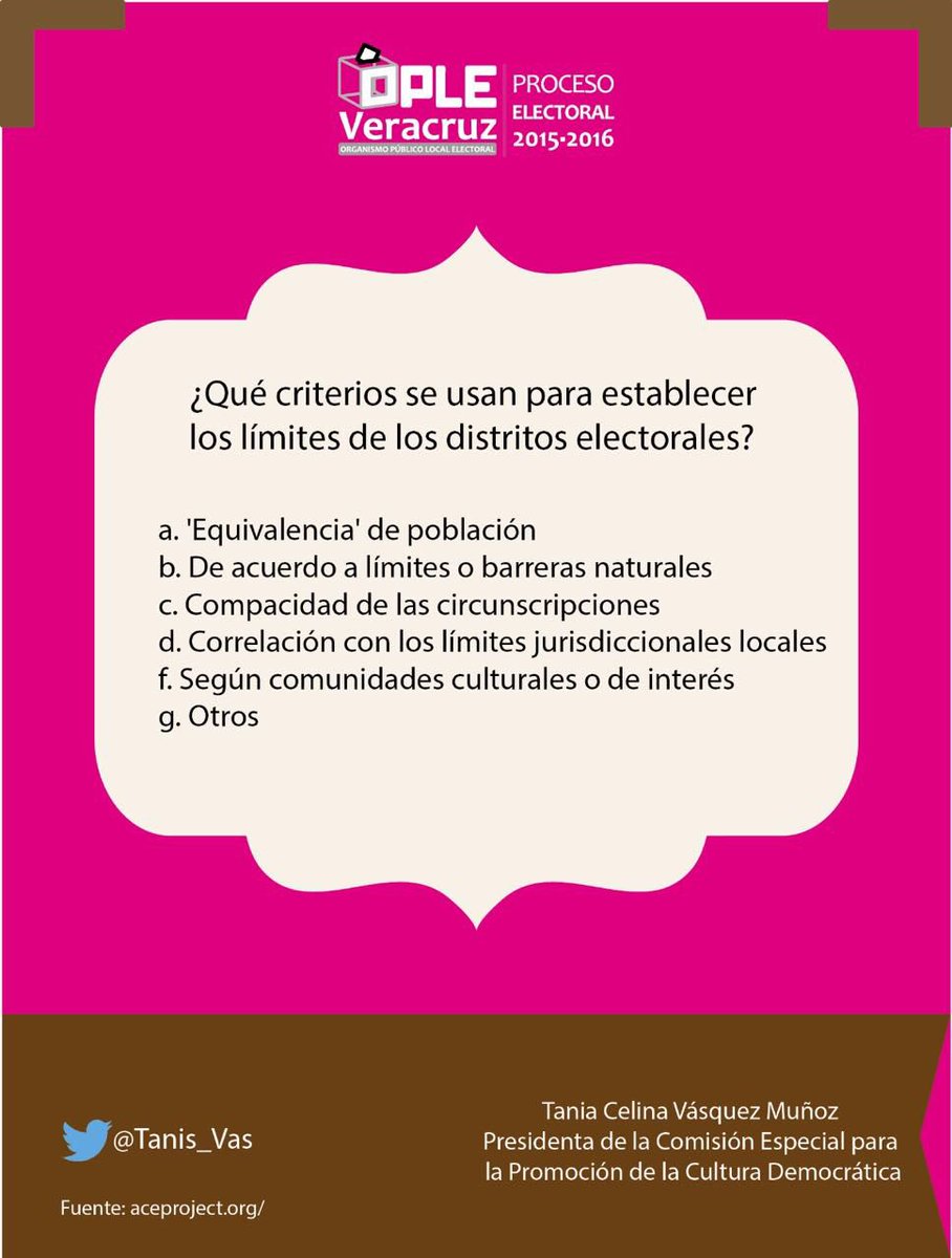 Tanis_Vas's tweet photo. En #Veracruz existen 30 distritos electorales uninominales, conoce los criterios para su delimitación @aceproject_es https://t.co/zXqwycmoH6