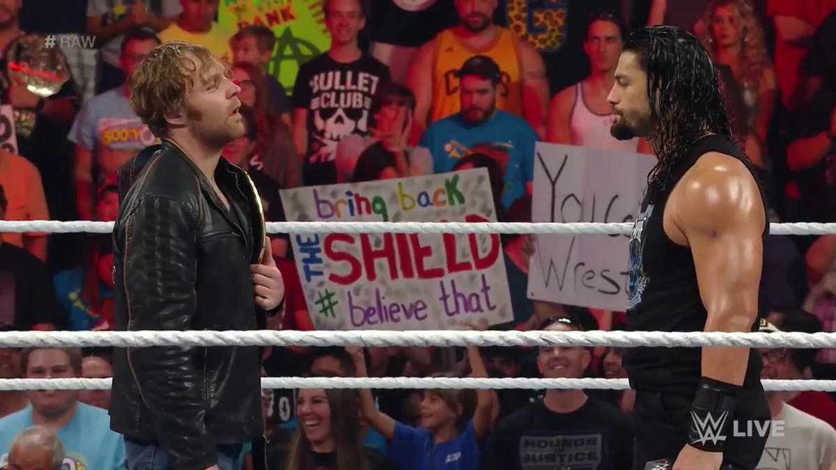 WWEUniverse's tweet photo. Well, this is awkward... #RAW @WWERomanReigns @TheDeanAmbrose https://t.co/TR6fq82yDI