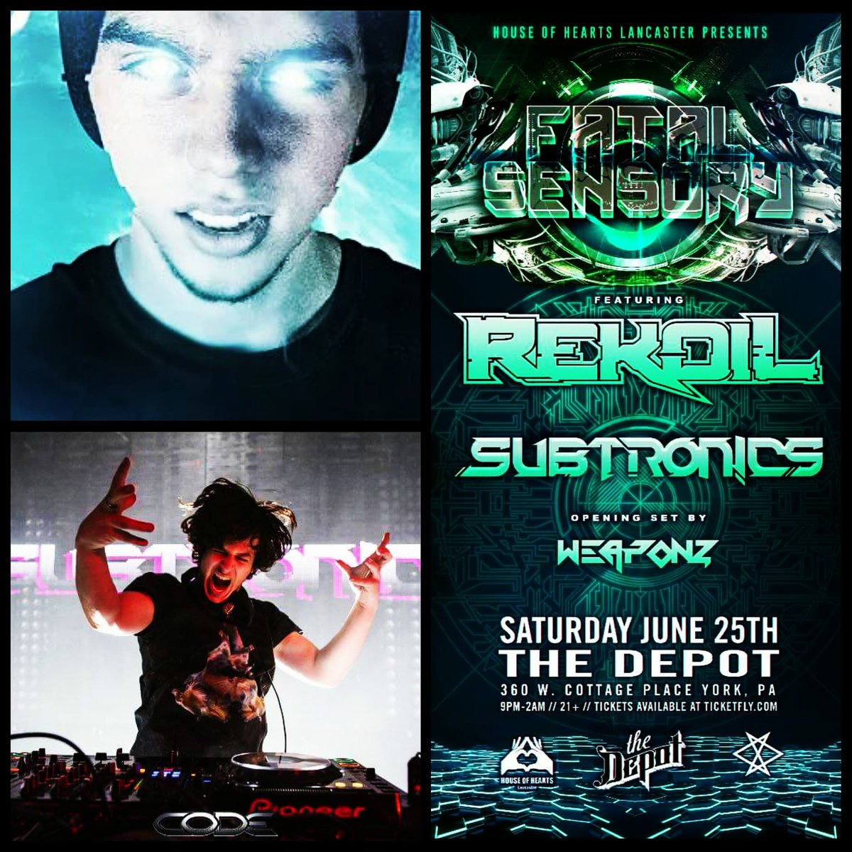 HoHlancaster's tweet photo. 5 DAYS AWAY!! SEE @rekoilll and @Subtronics on 6/25 at #FATALSENSORY https://t.co/51Vwegus2y https://t.co/mK25jHofo6